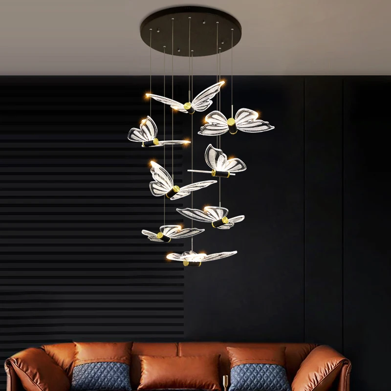 

Modern led chandelier butterfly stair lamp Nordic duplex attic long line lamp villa apartment restaurant indoor lighting luster