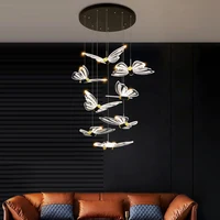 Modern led chandelier butterfly stair lamp Nordic duplex attic long line lamp villa apartment restaurant indoor lighting luster