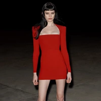 ai rui shi store 2020 new autumn women red bodycon bandage dress sexy long sleeve slash neck club celebrity runway party