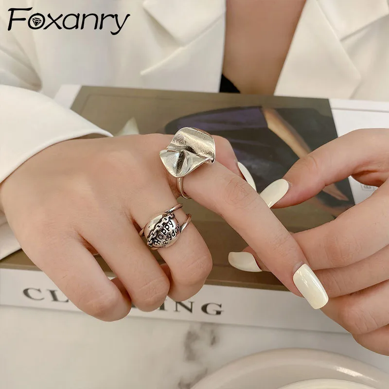 

Женское кольцо FOXANRY из стерлингового серебра 925 пробы, модное элегантное очаровательное винтажное украшение с полыми геометрическими буква...