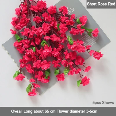 65cm rose red 5 шт./компл. вишни Искусственные цветы ветви свадебное украшение арки персик ветви фон настенный в форме искусственных цветов - Цвет: 65cm rose red