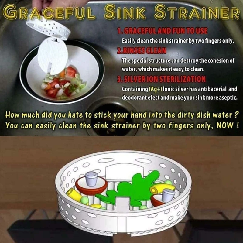 

Plastic Sink Strainer Kitchen Filter Drain with Post Stopper Waste Plug Home Bathroom Tool