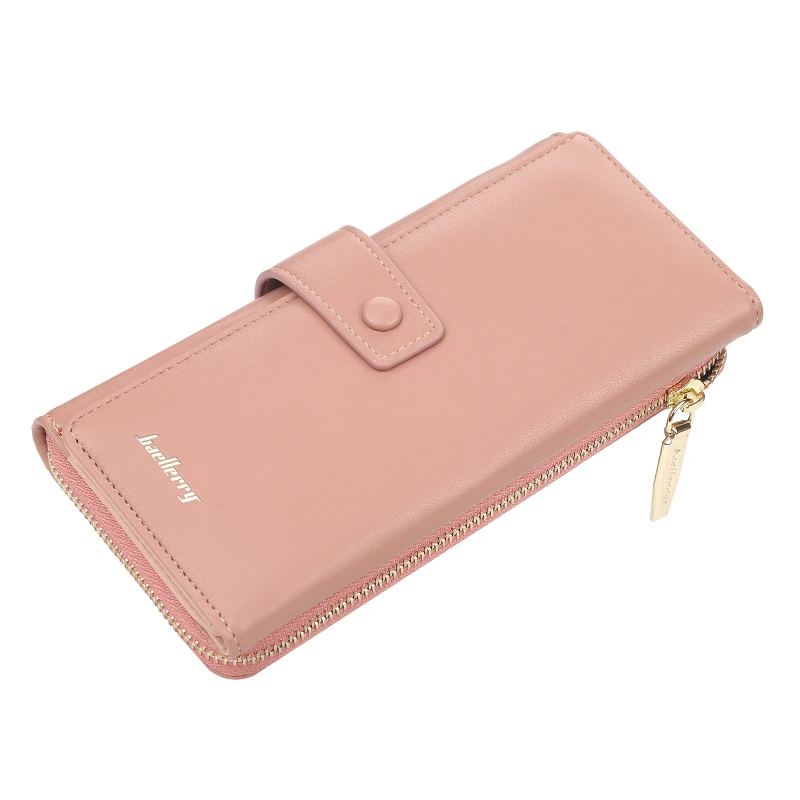Женские кошельки с длинной молнией из искусственной кожи, женские клатчи с держателем для мобильного телефона, высокое качество, держатель для карт, Длинный кошелек с застежкой - Цвет: Розовый