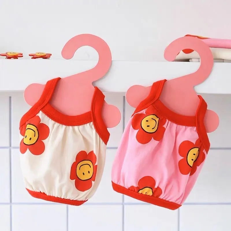 Летняя одежда для собак с изображением подсолнуха розового кремового цвета