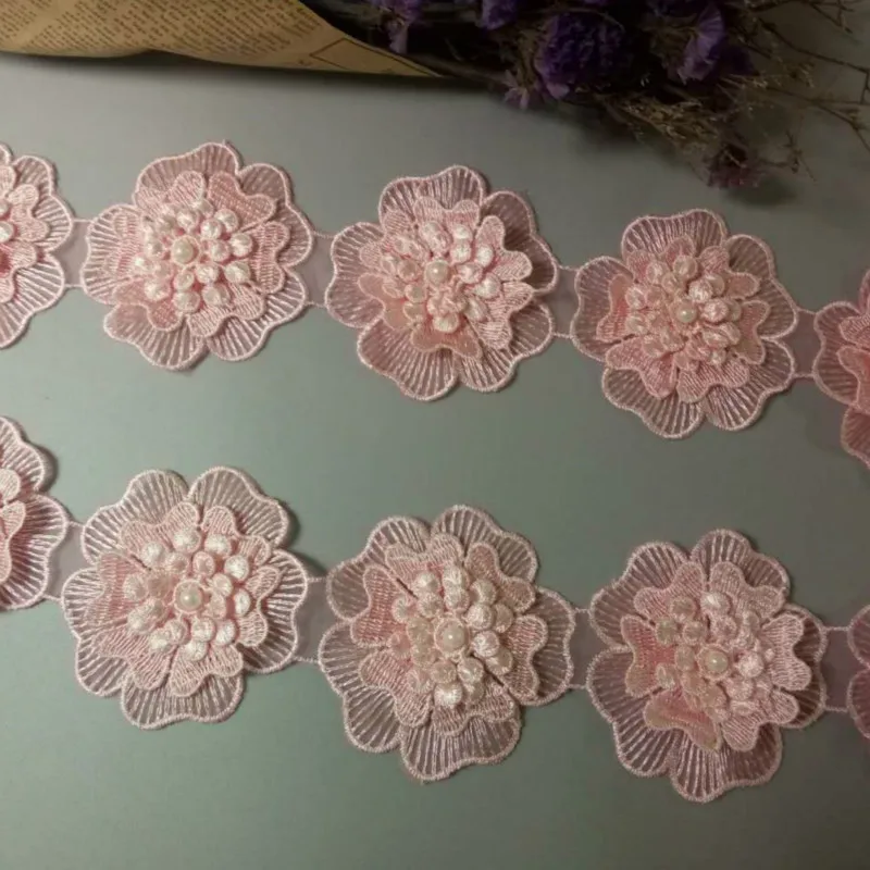 12X винтажная розовая полиэстеровая жемчужная цветочная вышитая кружевная бейка