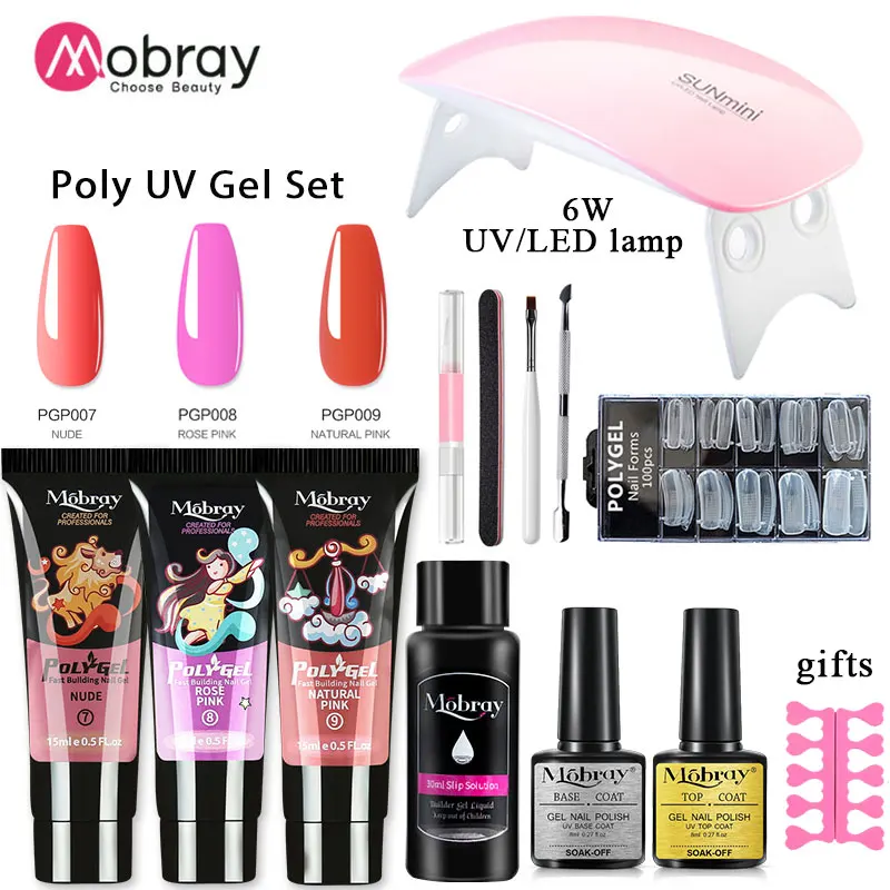 

Mobray Poly Nail UV Gel Kit LED Lamp False Nail Extension Builder Set Acrylic Solution Lacquer Base Top Coat Polish Manicure Set