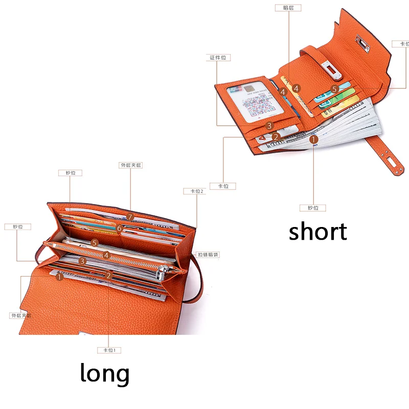 

Fashion Classic Lychee Pattern Cow Leather Womens Wallet Clutch Bag Lady Leather Long Short Luxury Wallet Designer Bag Purse