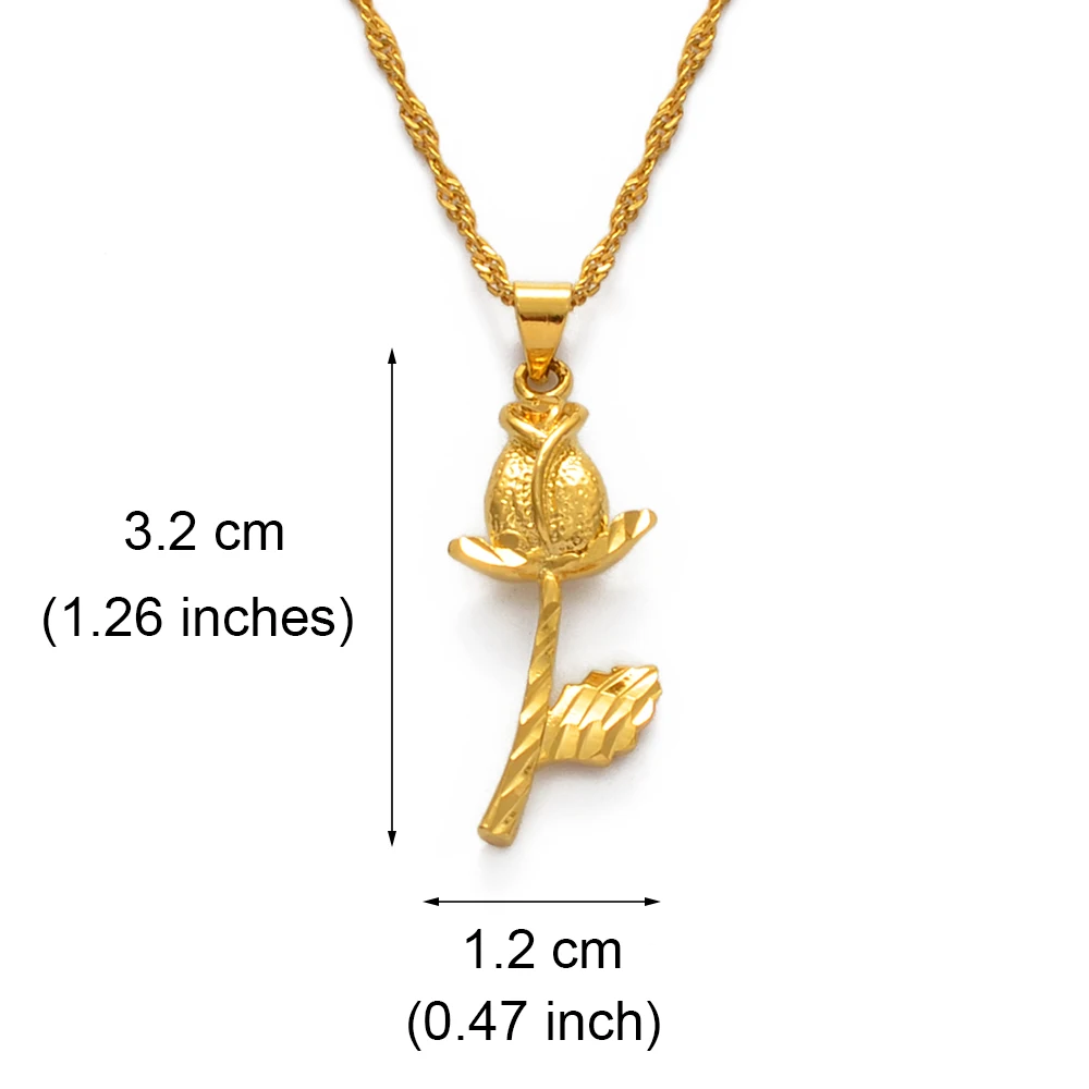 Anniyo Flower Necklaces for Women Gold Color Rose Pendant Jewelry African Arab Womens Girls #022806 | Украшения и аксессуары