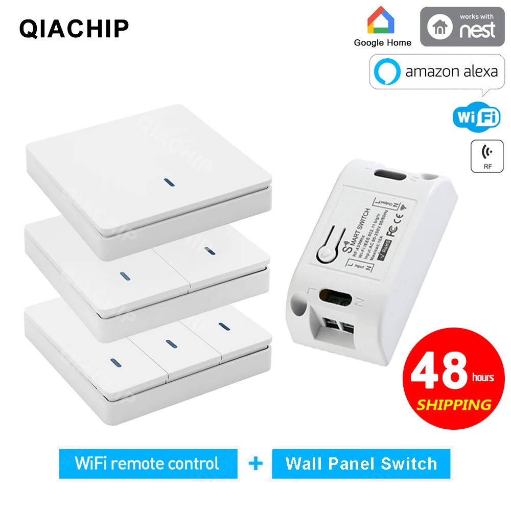 QIACHIP Tuya Smart Life APP Wi-Fi 1/2 Gang push-переключатель светильник RF 433 МГц настенное реле DIY