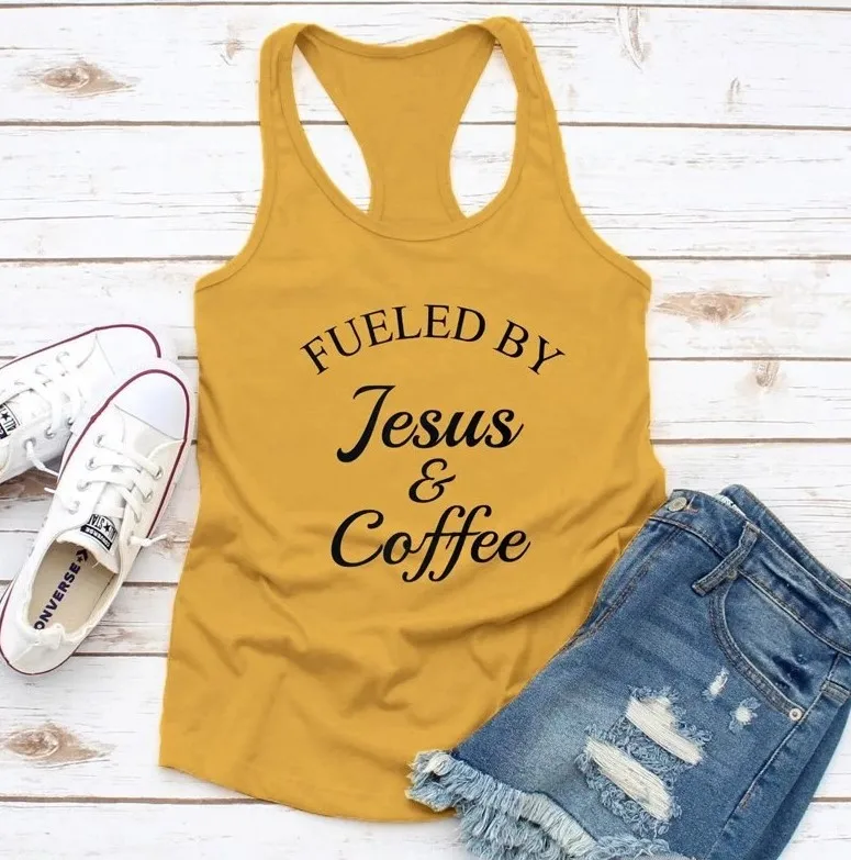 Женский жилет Fueled от Иисуса и кофе модные сексуальные футболки Повседневный Топ