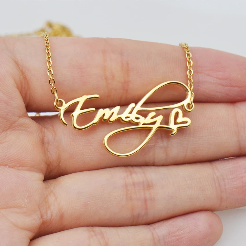 Fashion Cursive Name Necklaces With Heart Exquisite Stainless Steel Letter Necklace Pendant Choker Charm Jewelry Christmas Gifts