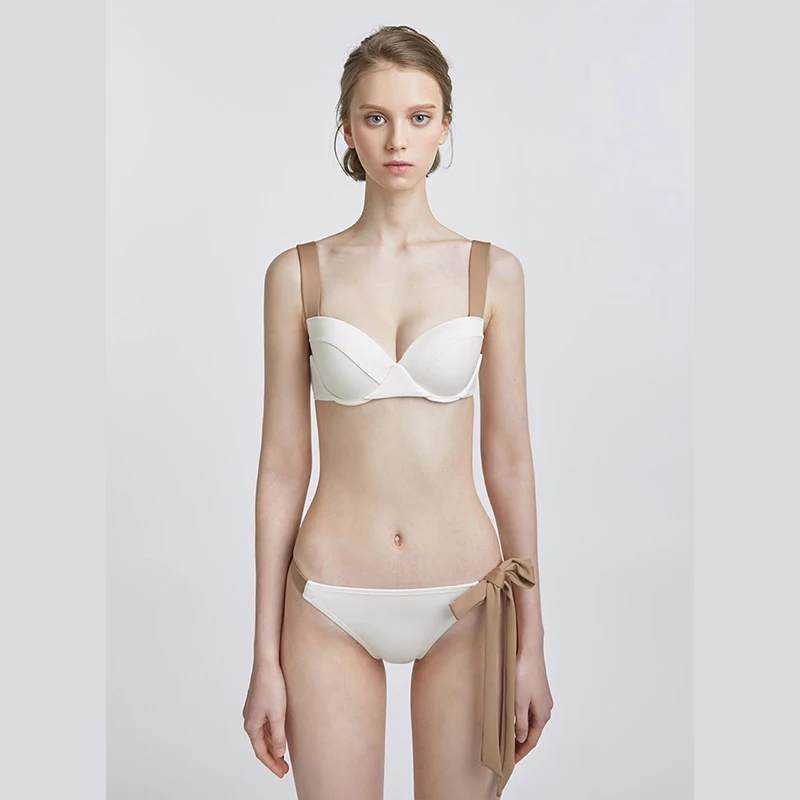 

Women Two Piece Swimsuit Solid Swimwear Bikini Sets Strap Belt Lace-up Swim Suit Korea Style Bathing Suit Padded Wire-free