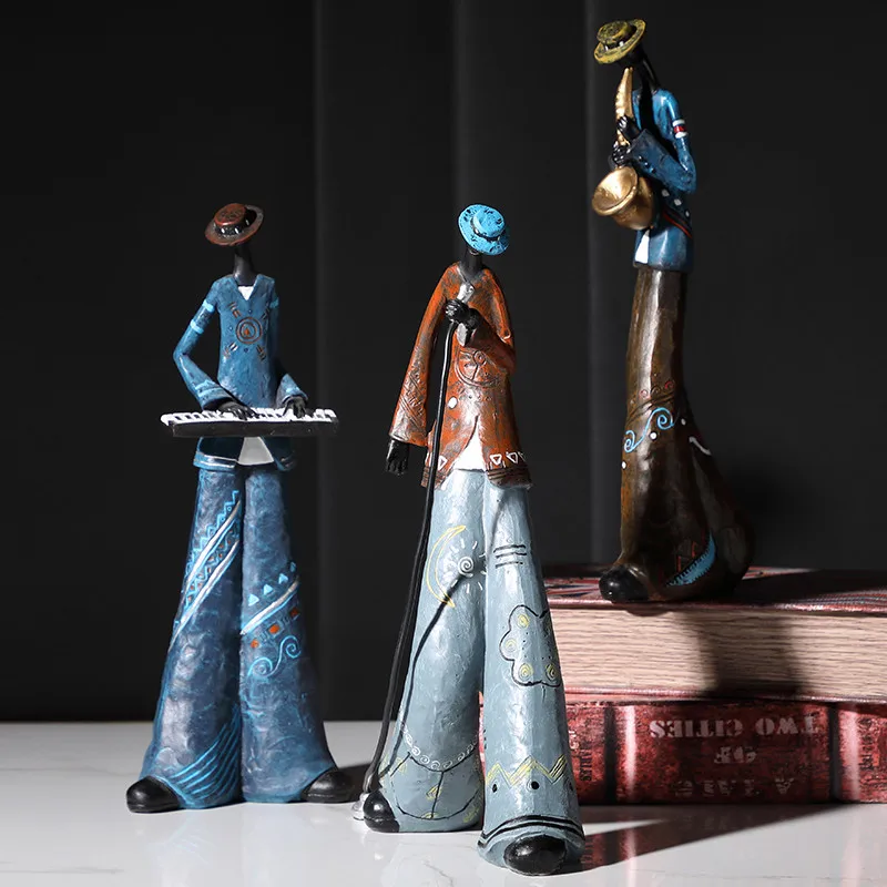 Креативные рок-группы фигурки смолы ретро музыкальный инструмент статуя музыканта украшение дома саксофон гитара певица скульптура
