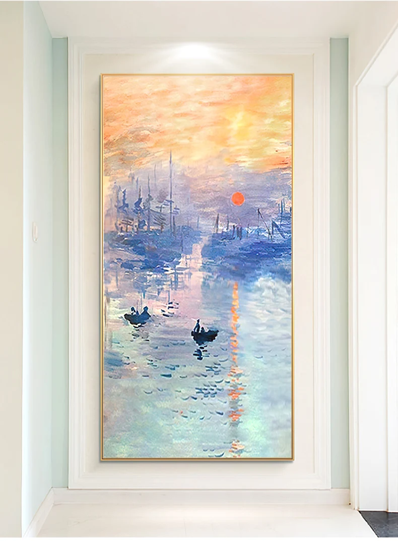 

Hand Painted Impression Sunrise, Claude Monet Art Reproduction Famous Oil Paintings on Canvas Wall Art Living Room Decor No Fram