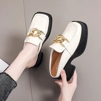 2021 women slippers metal chain baotou high heel mules casual beach fashion lazy one pedal sandals comfortable platform loafers