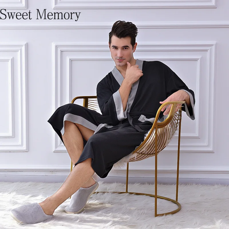 

2020 Sweet Memory Pijamas Men Nightgown Grey Blue Bathrobe Autumn Winter Long Sleepwear Home Robe