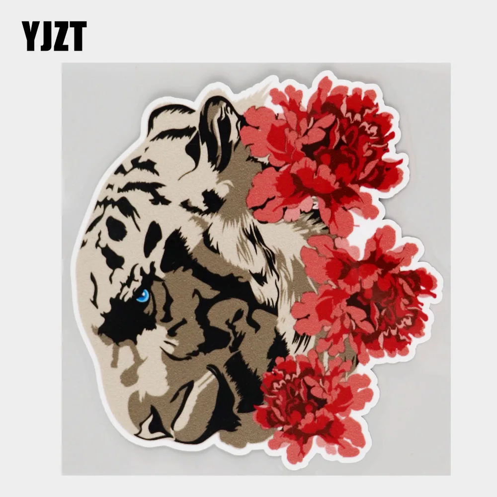 

YJZT 12,4 см × 13,5 см модная наклейка с головой тигра и цветами, ПВХ автомобильная наклейка 11C-0671