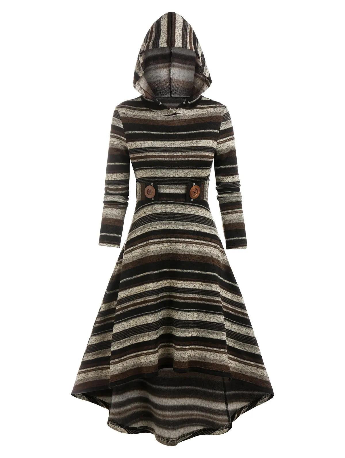 

Wipalo Hooded Striped High Low Midi Dress Maxi Dress Women New Autumn Fashion Vintage Dress Female Retro Dress XXXL Vestidos