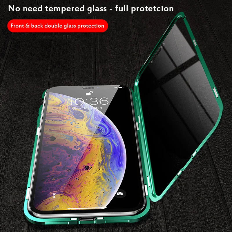Защитное закаленное стекло + Магнитный чехол для телефона iPhone 7 8 Plus X XS MAX XR Fundas
