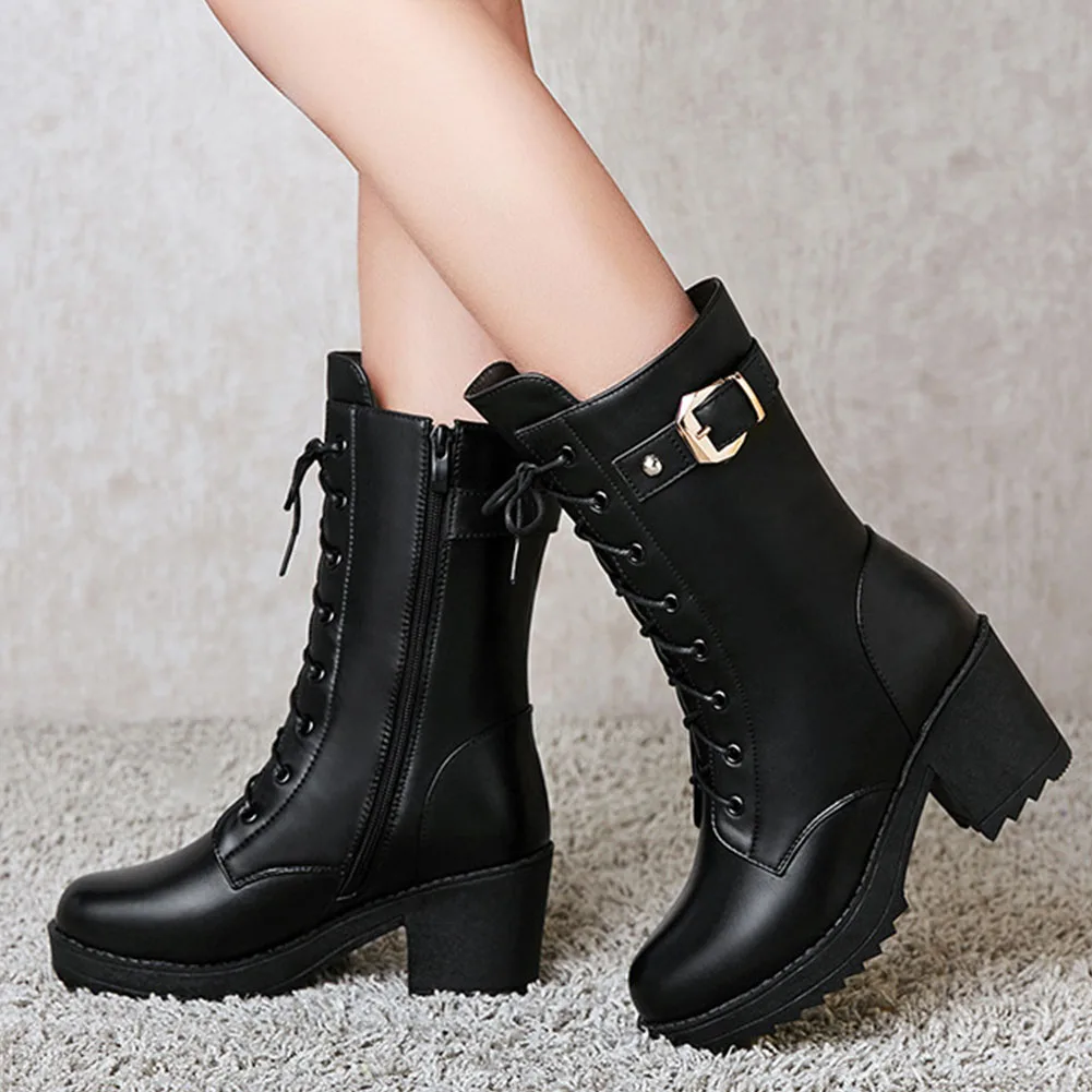 

SARAIRIS 2020 Square High Heels Platform Genuine Leather Warm Wool Plush Fur Winter Snow Boots Cow Skin Women Shoes
