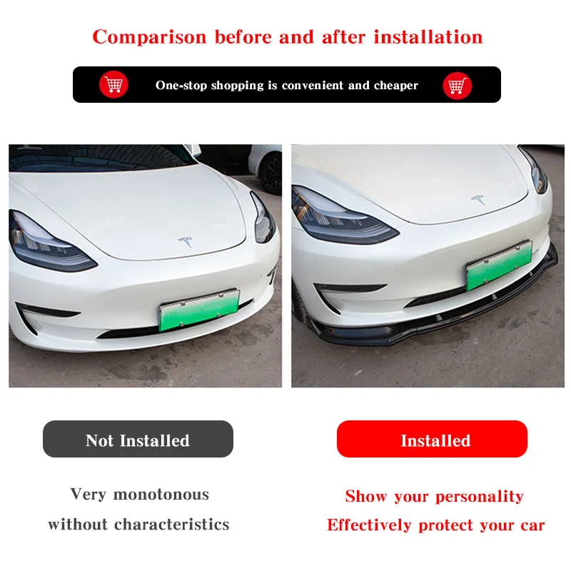 Спойлер из углеродного волокна для модели 3 2021 передняя юбка АБС-пластика три