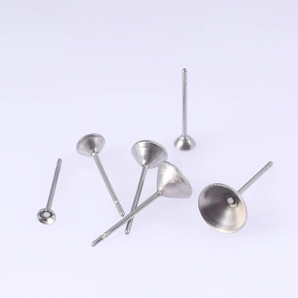 

100Pcs Stainless Steel Blank Post Earring Studs Base Pins 3-7mm Cabochon Cameo Tray Bezels Settings For Jewelry Making Supplies