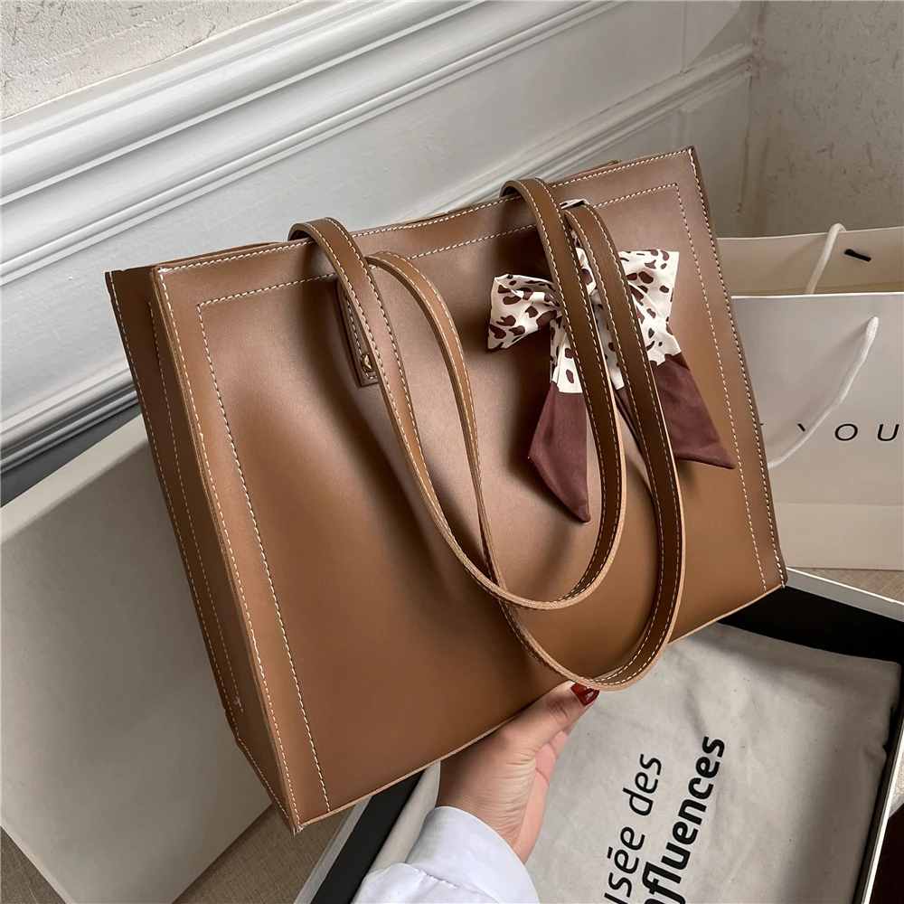 

Burminsa Vintage Ribbon Large Tote Bags For Women Brand Designer Simple A4 Work Briefcase Shopper Shoulder Ladies Handbags 2022