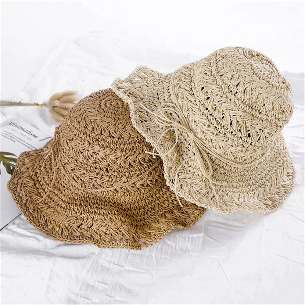

Summer Autumn Women Hats Hat Simple Foldable Wide Brim Hand-made Straw Hat Ladies Outdoor Sun Protection Beach Straw Hat