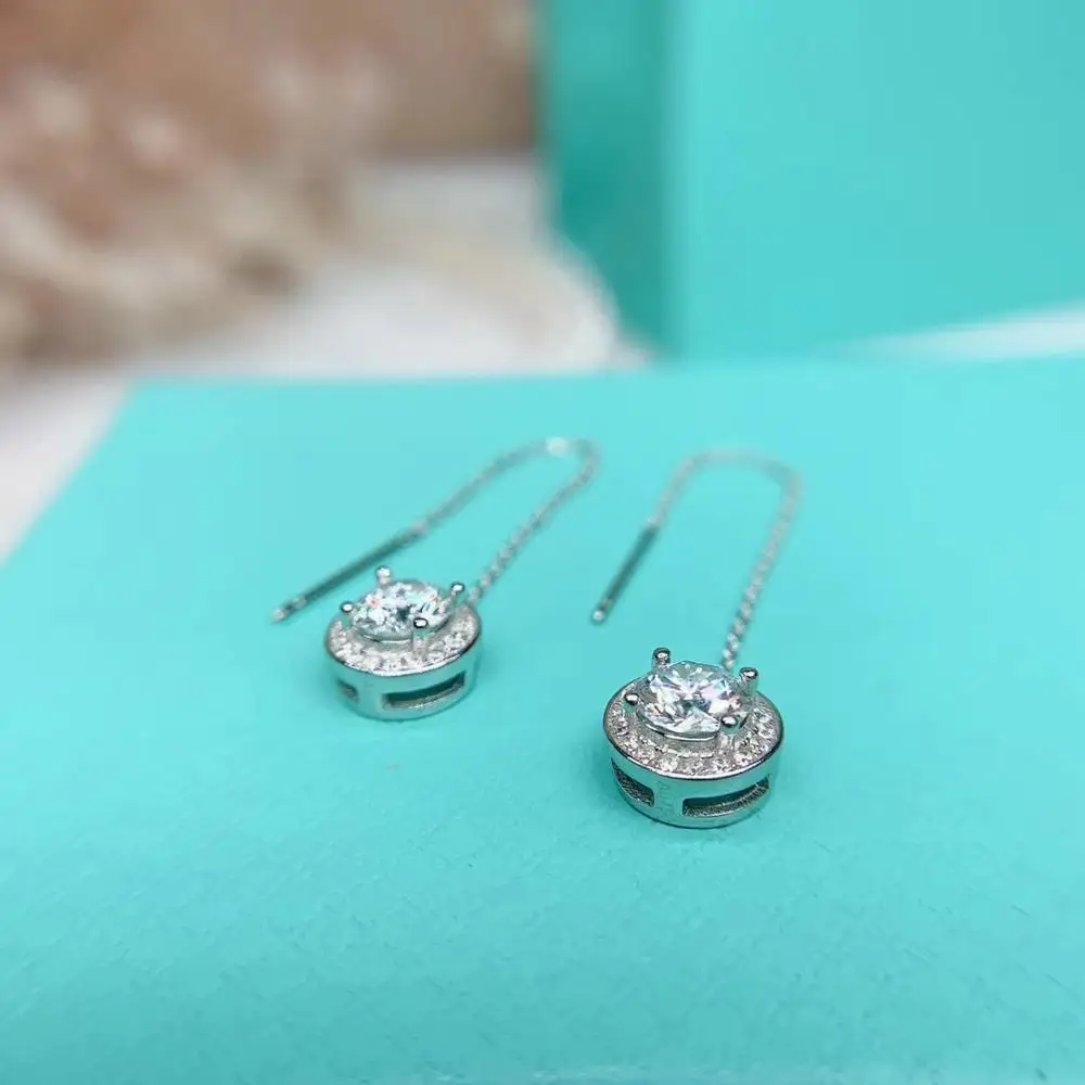 Poetry Of Jew Store Round Moissanite Cut Total 1.00ct Diamond Test Passed Moissanite Silver Earring Jewelry Girlfriend Gift