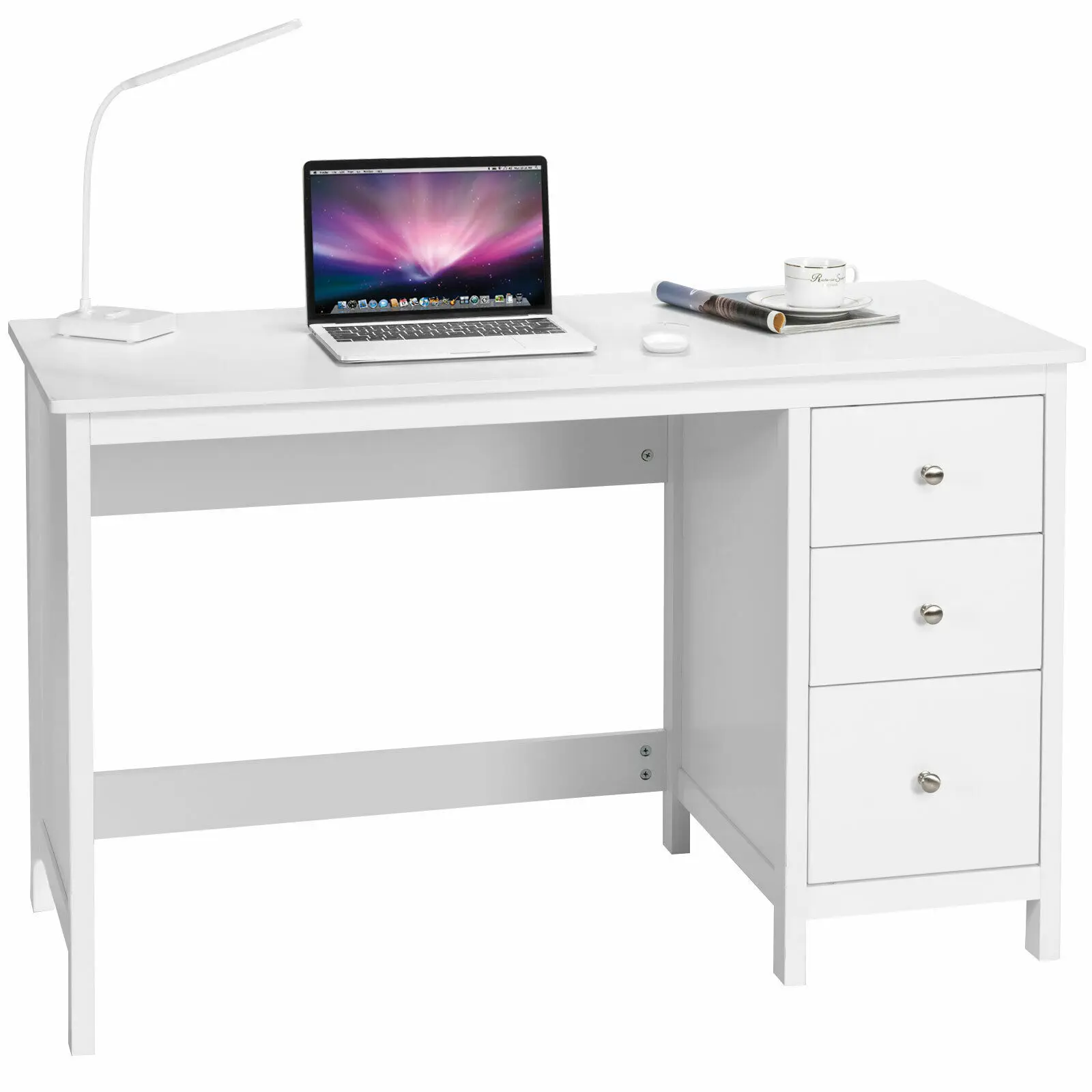 

Computer Desk Study Writing Desk Home Office Workstation with 3 Drawers White HW67311WH