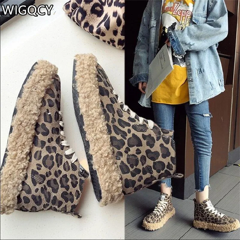 Женские замшевые кроссовки WIGQCY на толстой подошве с мехом шнуровке круглым