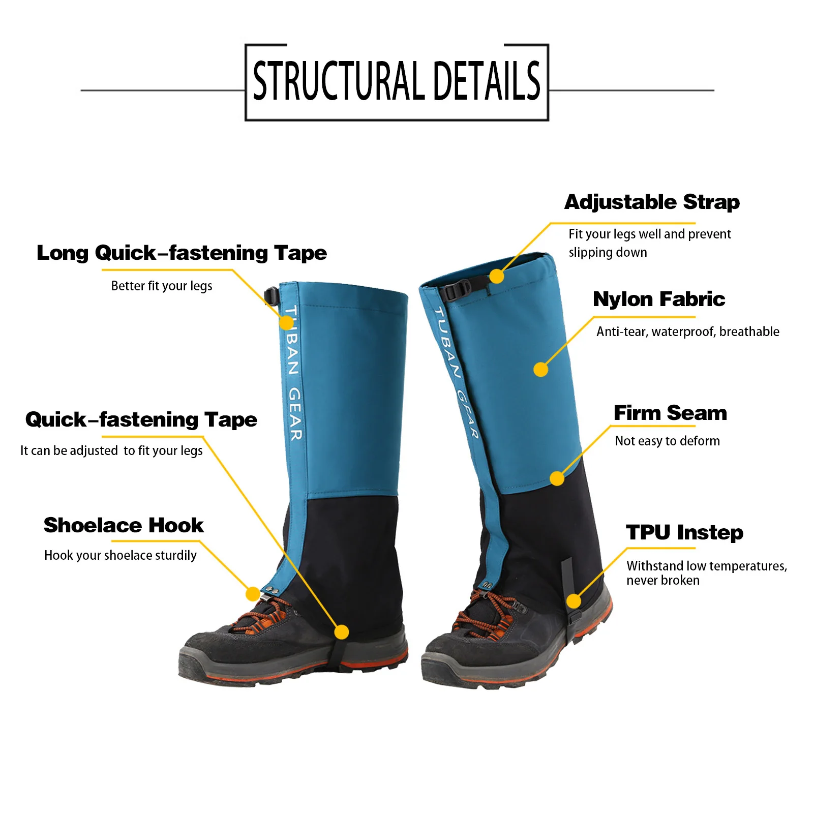 

Leg Gaiters Waterproof Adjustable Anti-Tear Snow Boot Gaiters for Outdoor Snowshoeing Hiking Skiing