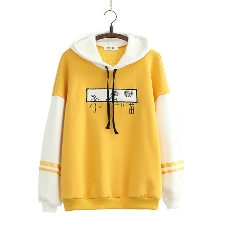 

Женские толстовки с капюшоном, флисовые, с мультяшной вышивкой, толстые спортивные костюмы, Осень-зима 2020