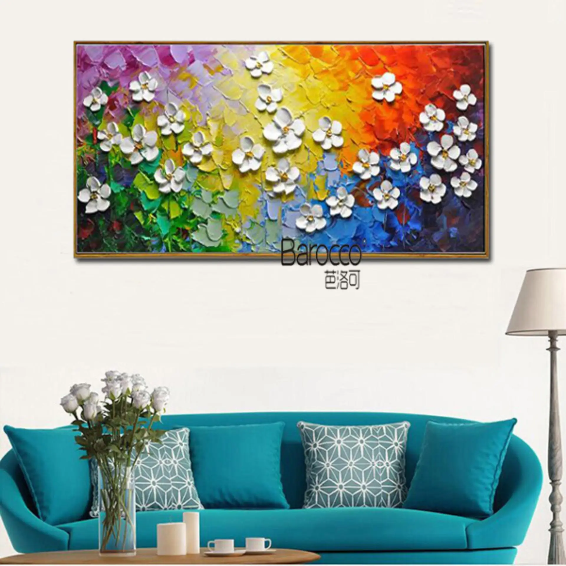 Белые цветы живопись 100% ручная роспись масляная современный простой домашний