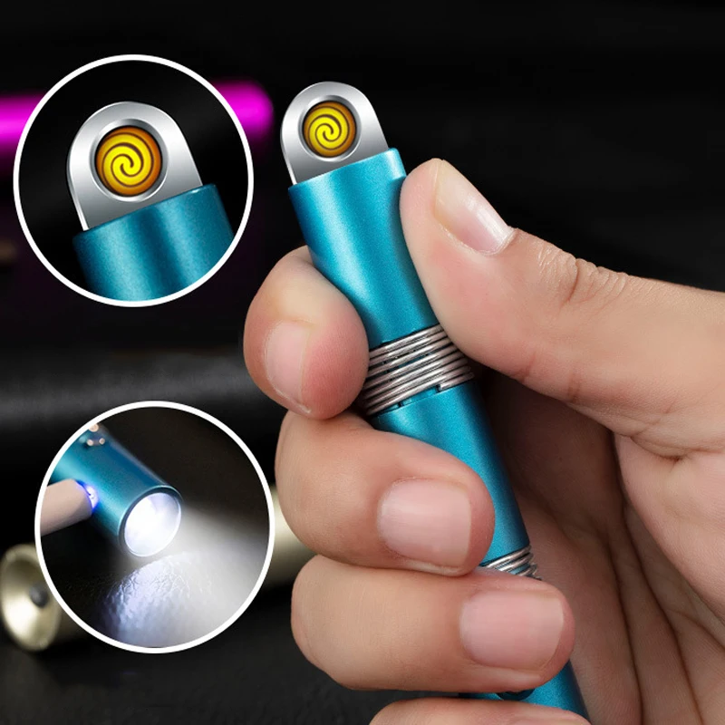

Creative USB Rechargeable Electric Turbo Lighter with Outdoor Lighting Flashlight Gadgets Cigarette Accessories