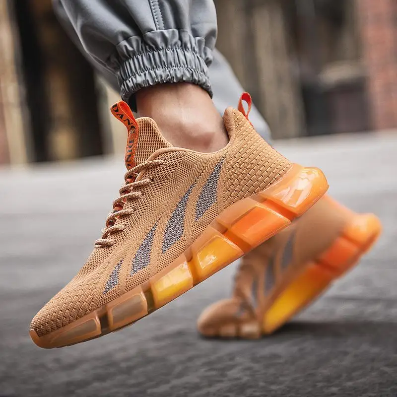 

Running Shoes for Men 2020 New Men Rainbow Sole Sneakers Lace Up Flying Weave Jogging Shoes Athletic Footwear Breathable Sports