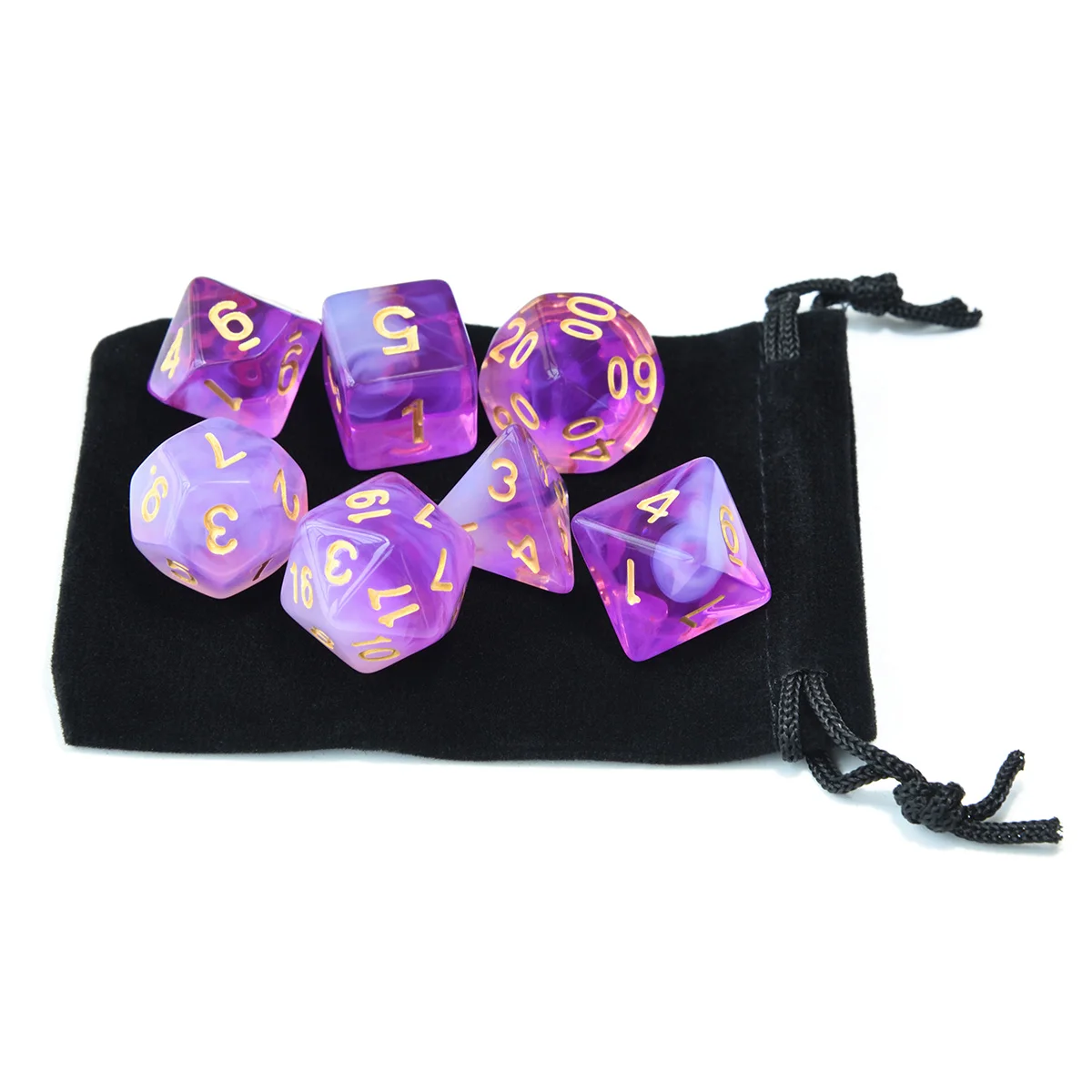 Набор прозрачных игральных костей двух цветов для DnD ролевой игры MTG с чёрный