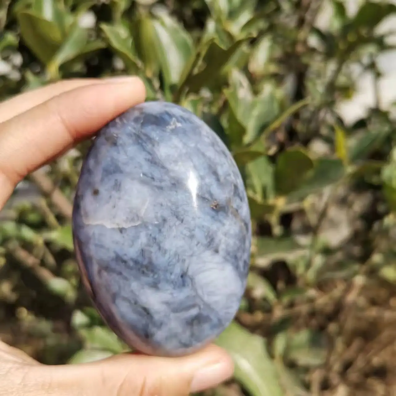 

6~7cm Natural Polished Blue Opal Crystal Palm Meditation Healing stone
