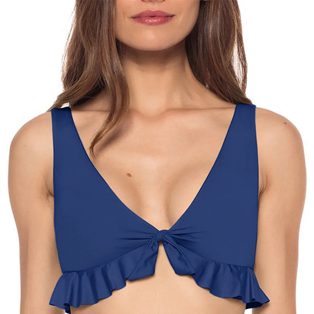 Женский комплект бикини с оборками на подоле однотонный купальник из двух