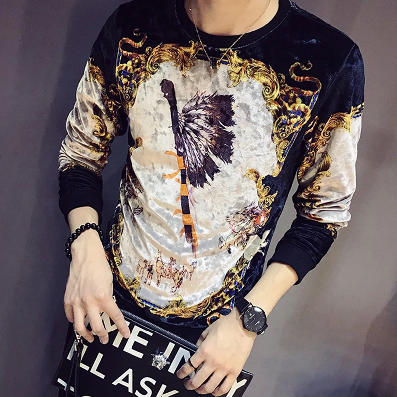 Осень 2019 роскошные мужские футболки винтажные с принтом Мужская Клубная одежда