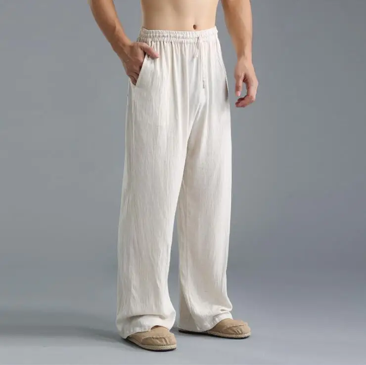 

2018 Spring New Arrival Men's National Pants Breathable Linen Pants Male Casual Loose and Elastic Waist Linen Trousers