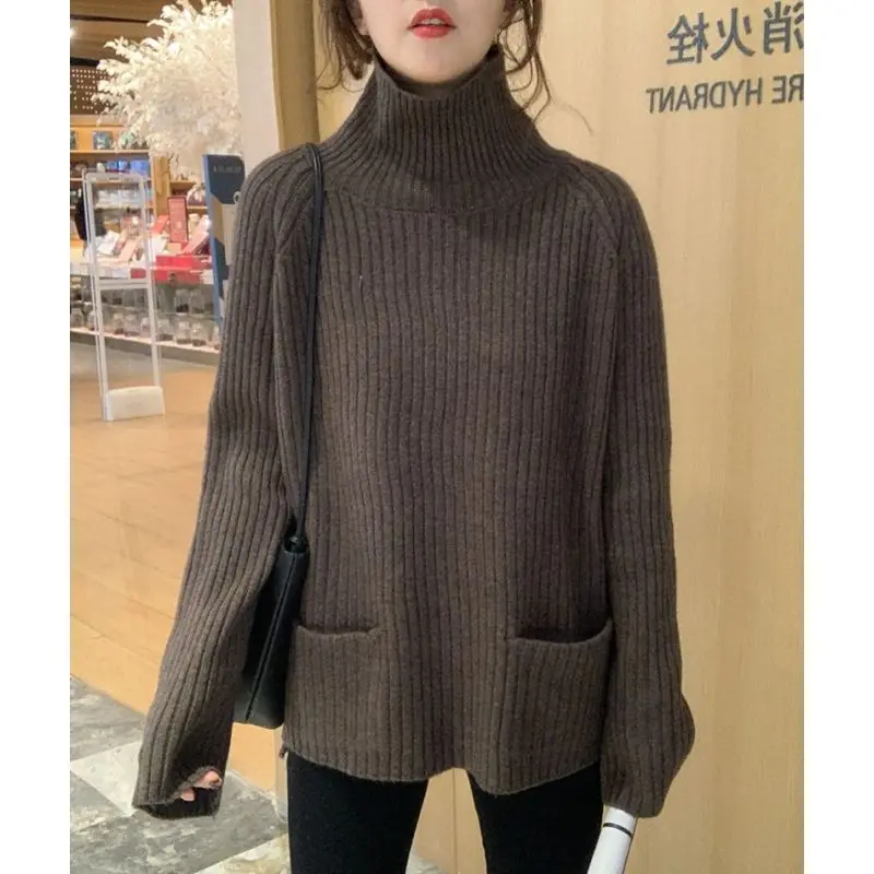 

Женский свитер оверсайз, вязаный плотный пуловер с высоким воротником на осень и зиму, теплые свитеры с длинным рукавом для женщин, J35, 2022