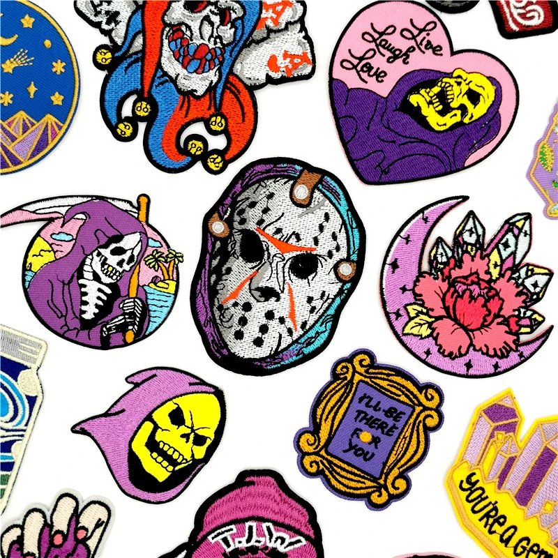 

Anime Punk Iron on Patches for Clothing Skull Heart Embroidered Patches on clothes Backpack Badges Stripes Jacket Patch Stickers