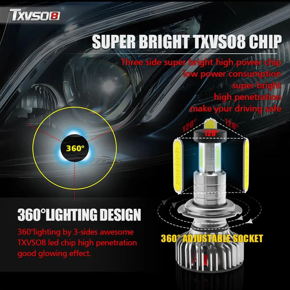 

2PCS Car H7 LED Headlight Light Bulbs 12V 24V High Or Low Beam 10000LM 6000K Fog Light Lamp