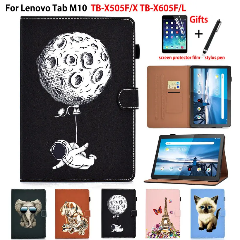 

Case For Lenovo Tab M10 10.1 Cover TB-X505F TB-X505X TB-X605L TB-X605F Funda Cartoon Print Silicone PU Leather Stand Shell +gift