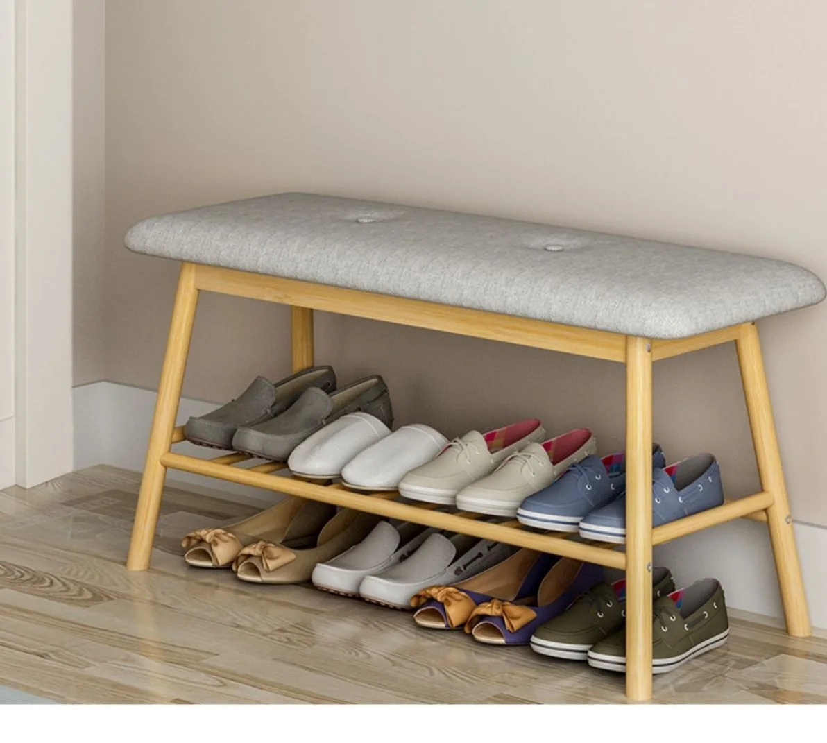 JOYLIVE Living Room Furniture Home Solid Wood Foot Stool Bench Simple Modern Storage Creative Fabric Bamboo Multilayer Shoe Rack