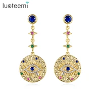 luoteemi long round dangle drop earrings evil eye multicolor crystal cz jewelry chinese lute shape jewelry for women christmas