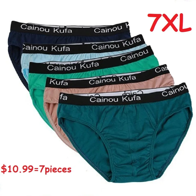 7pcs/Lot 7XL 6XL 5XL100%Cotton Men Birefs Mid Waist Triangle  Comfortable Underwear Men Breathable Shorts Men Briefs