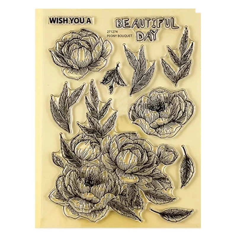 Stamps 5*7 дюймов Цветущий Букет пионов, цветочные штампы и металлические Вырубные штампы, набор для рукоделия, скрапбукинга, тиснение, карты, рукоделие - Цвет: Stamps