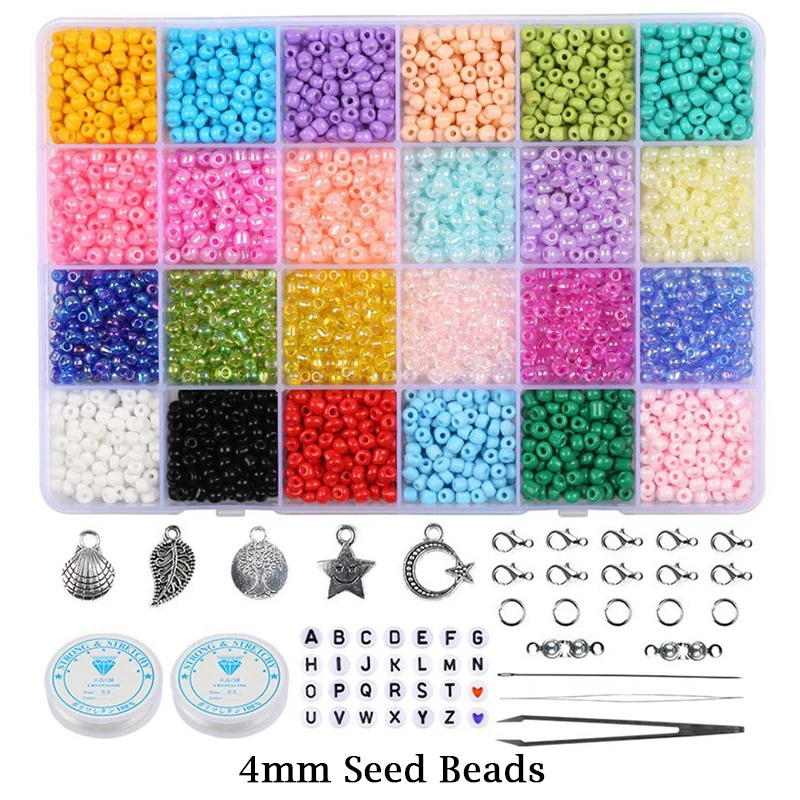 4mm Glass Seed Beads Kit Small Craft Beads with Tool Kit for DIY Craft Bracelet Necklace Jewelry Making Supplies 2022 Gift New